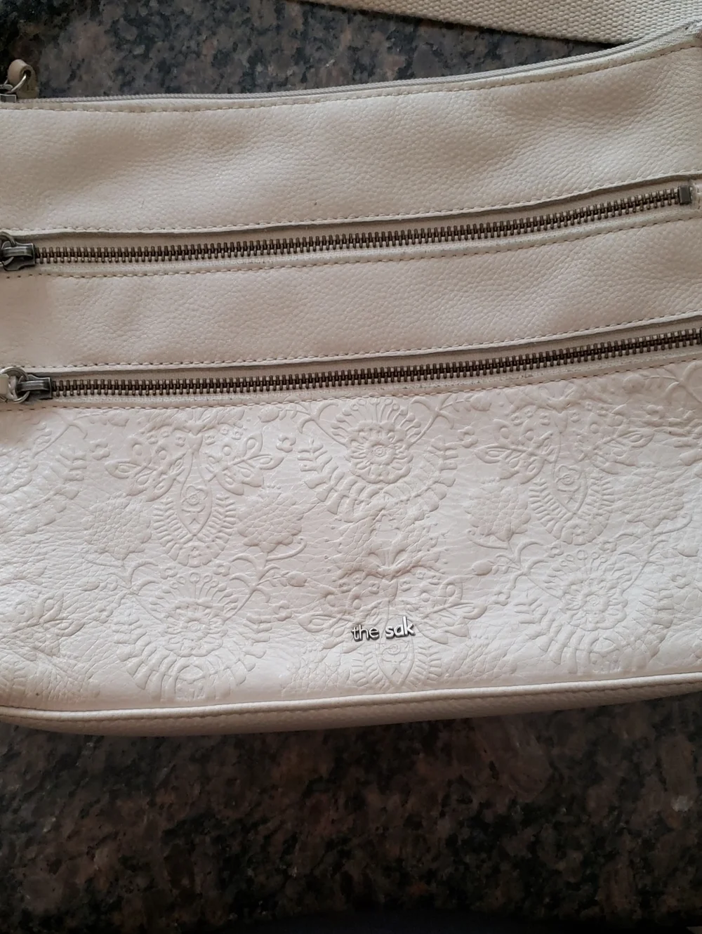 Women's The Sak Cream Crossbody Leather Bag with Floral Embossing